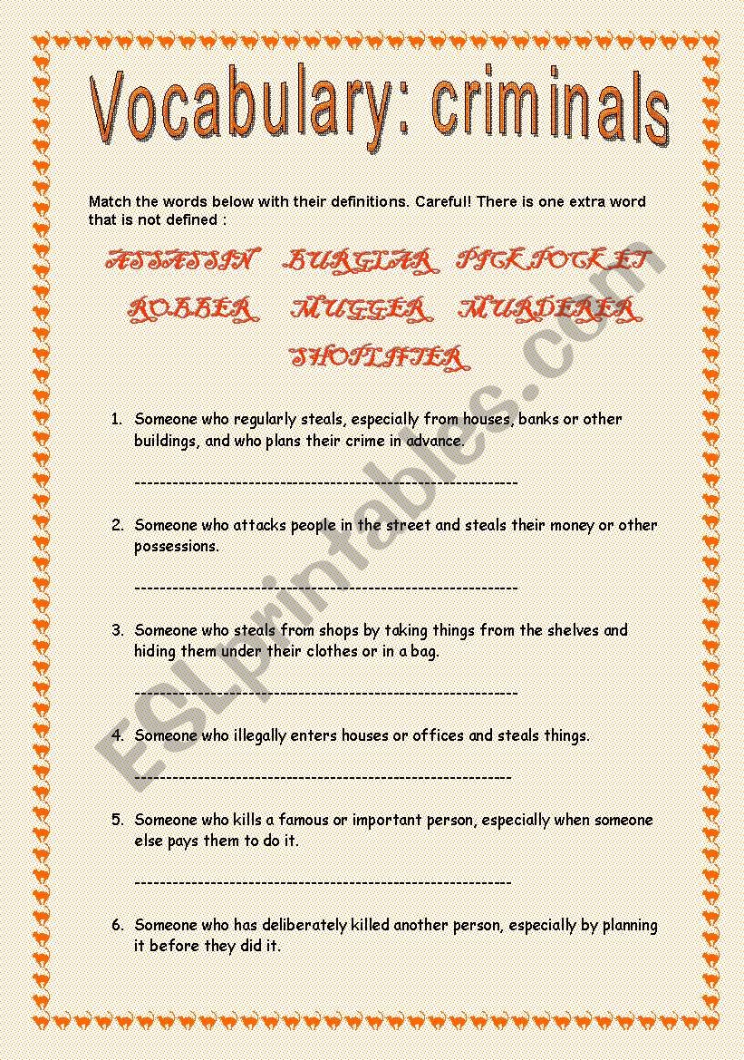 Vocabulary: TYPES OF CRIMINALS