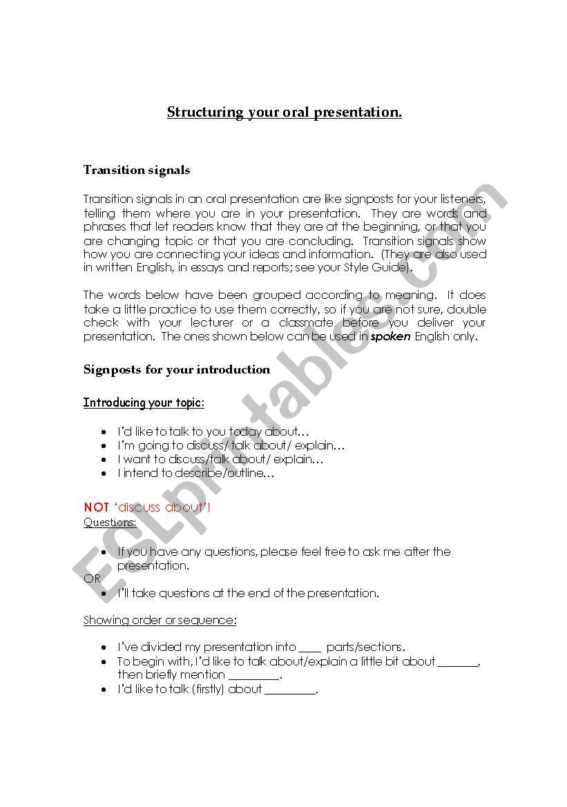 Structuring your oral presentation