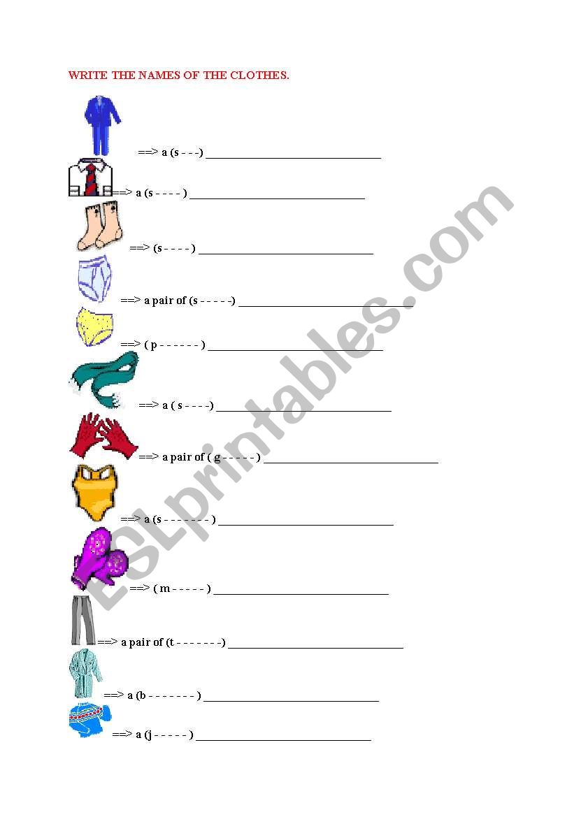 Clothes worksheet