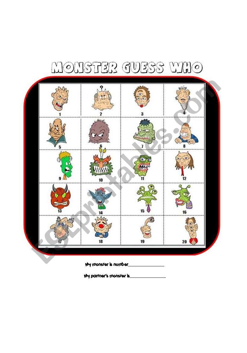 Monster Guess Who??? Great Game for Describing Facial Features