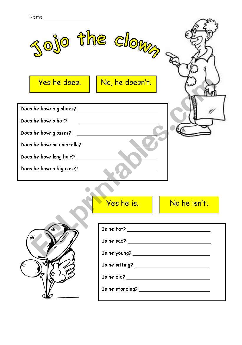 jojo the clown worksheet