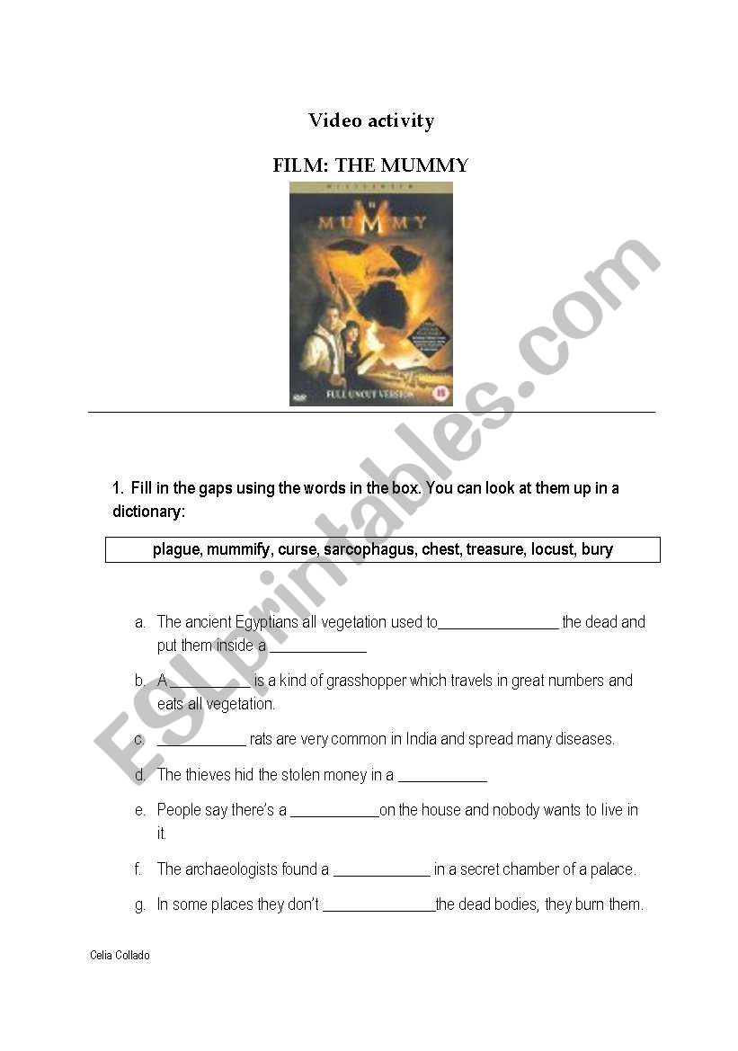 Video Activity THE MUMMY worksheet