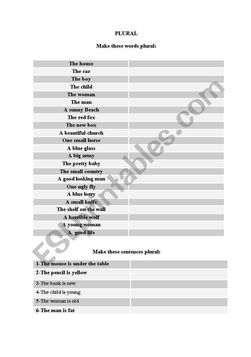 Plural nouns worksheet