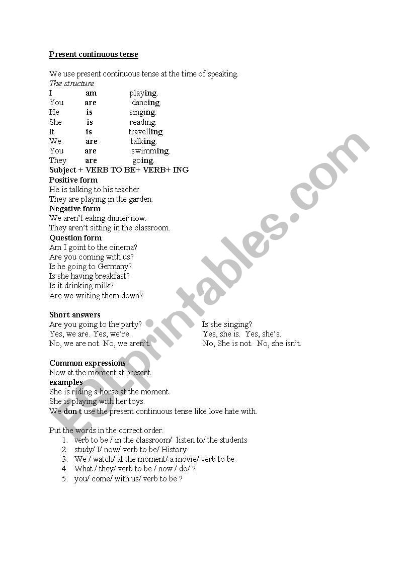 present continuous tense usage