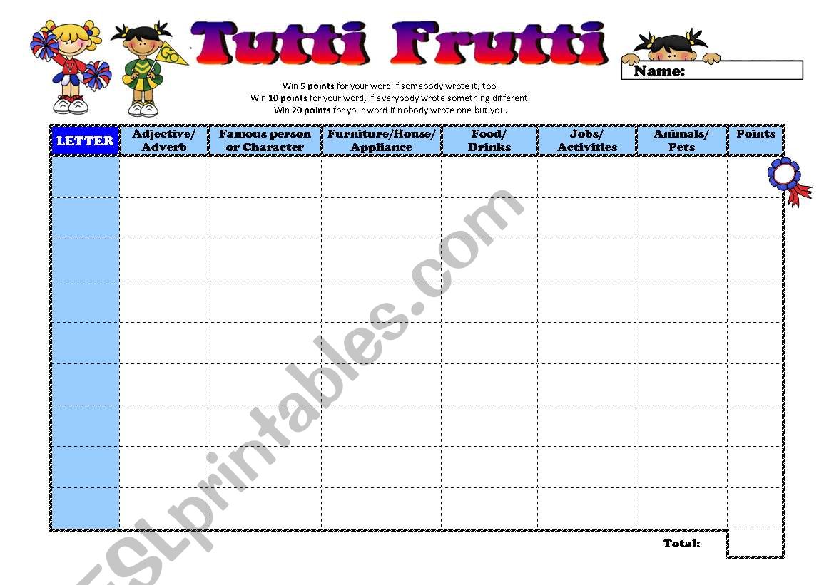 GAME - Tutti Frutti - Wordsearch