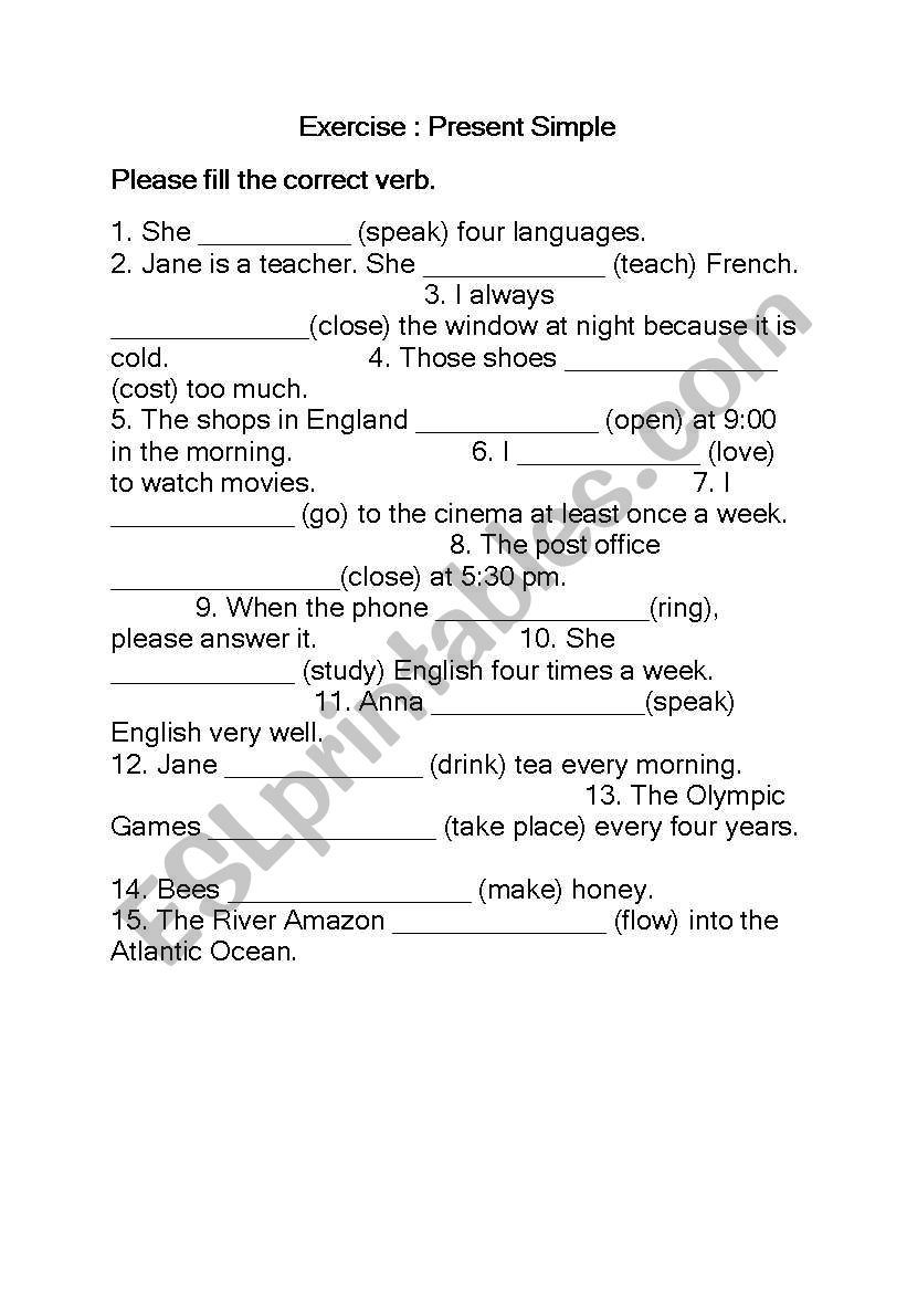 present simple worksheet