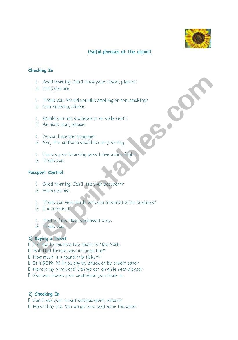 Phrases at the airport worksheet