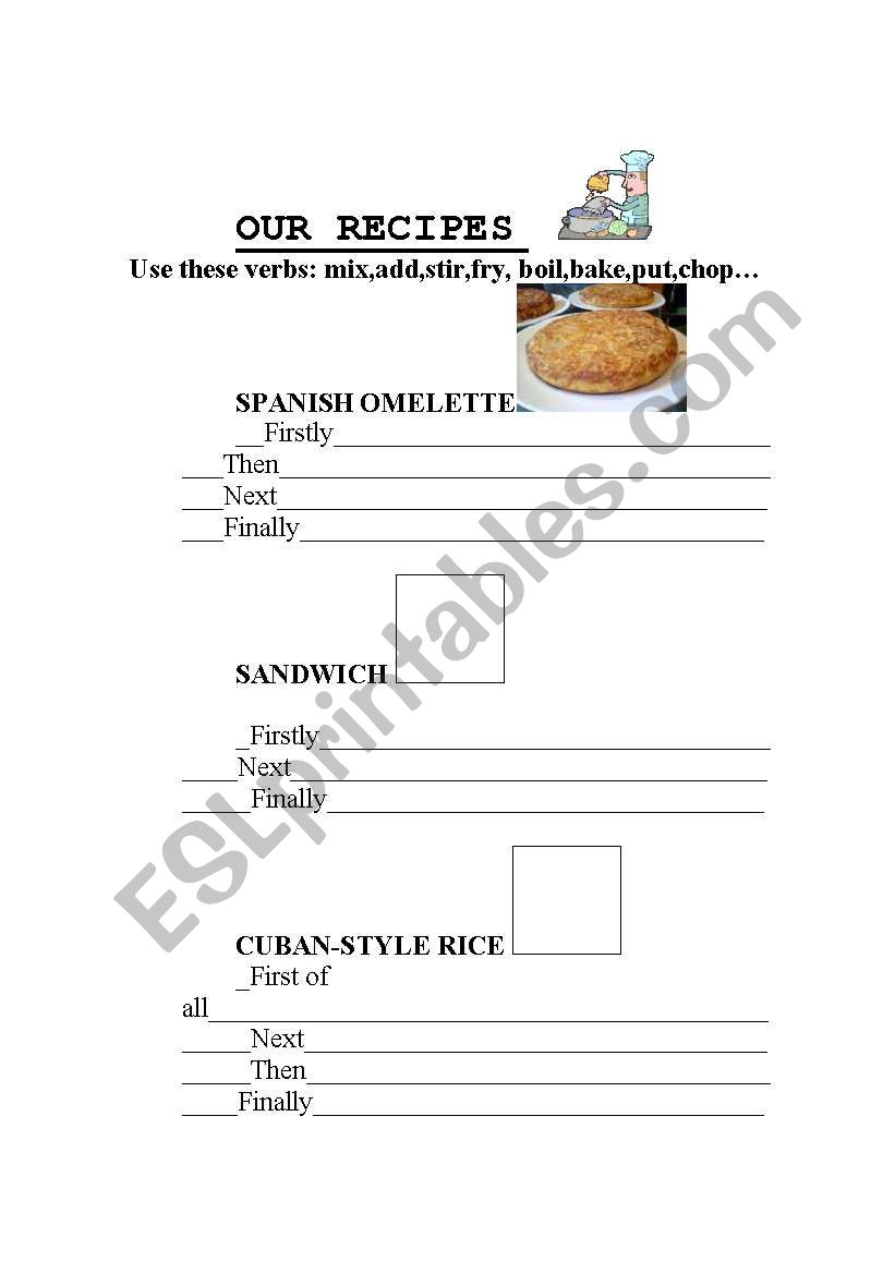 our recipes-writing worksheet