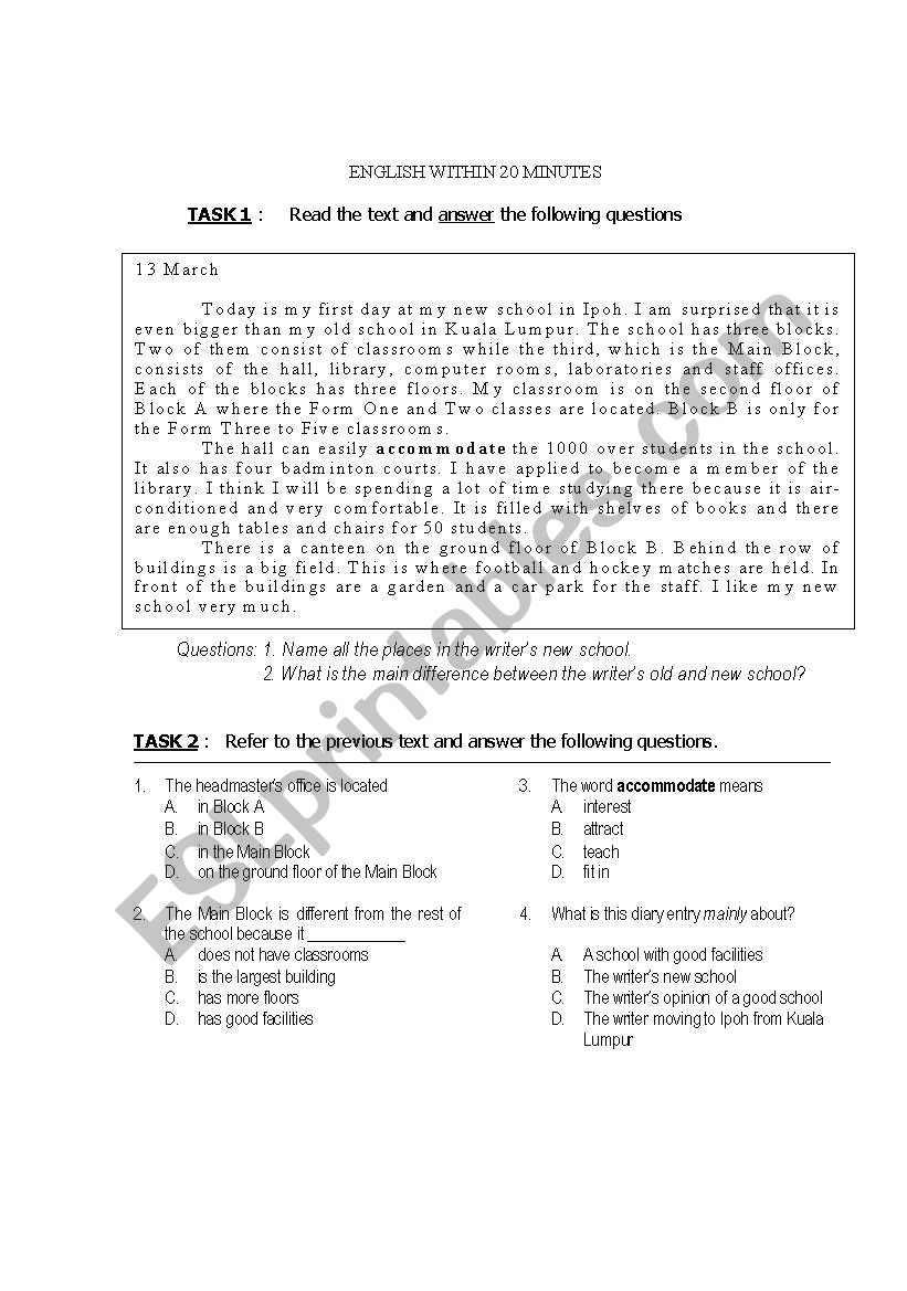 English Within 20 Minutes worksheet