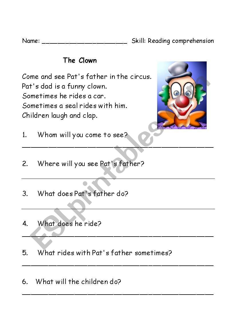 Reading comprehension worksheet