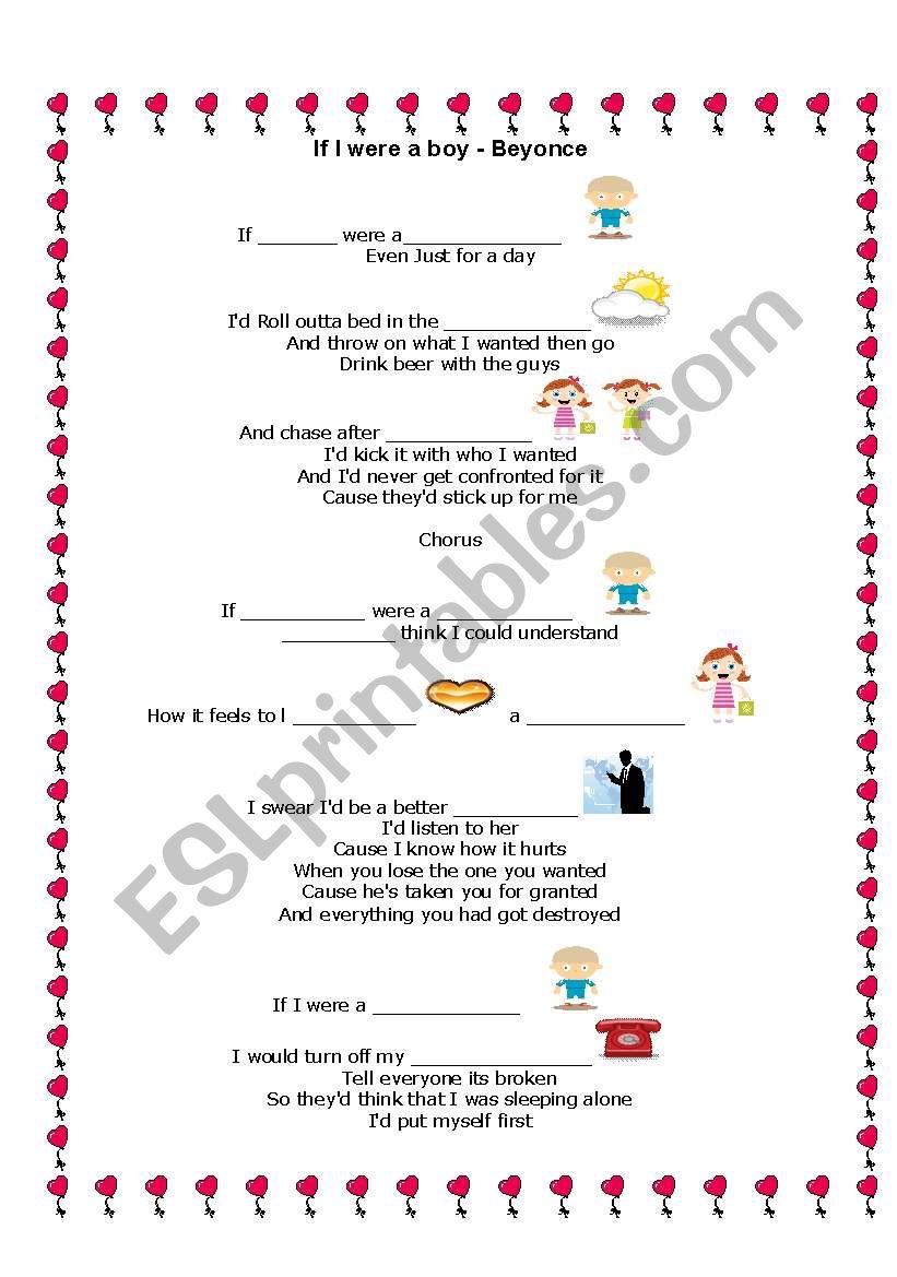 If I were a boy - Beyonce worksheet