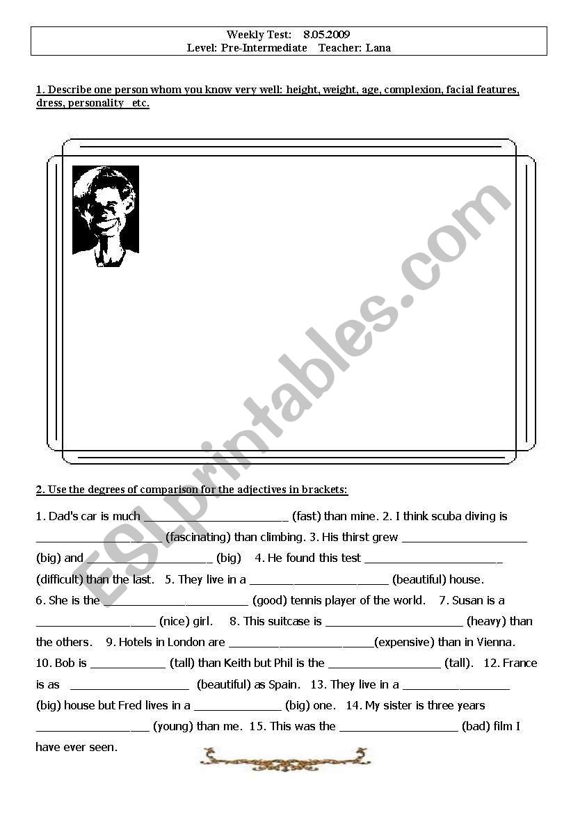 Test: Adjectives Comparison + Appearance Vocab 