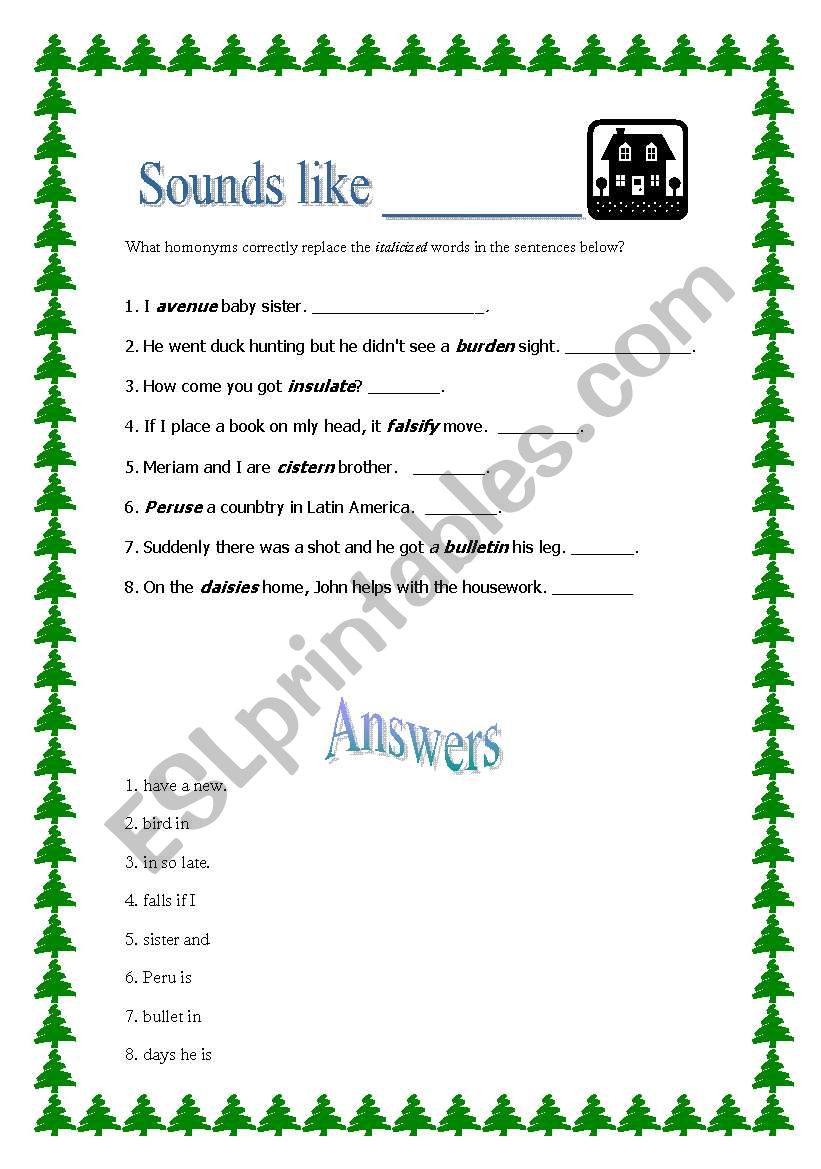 Sounds like __________. worksheet