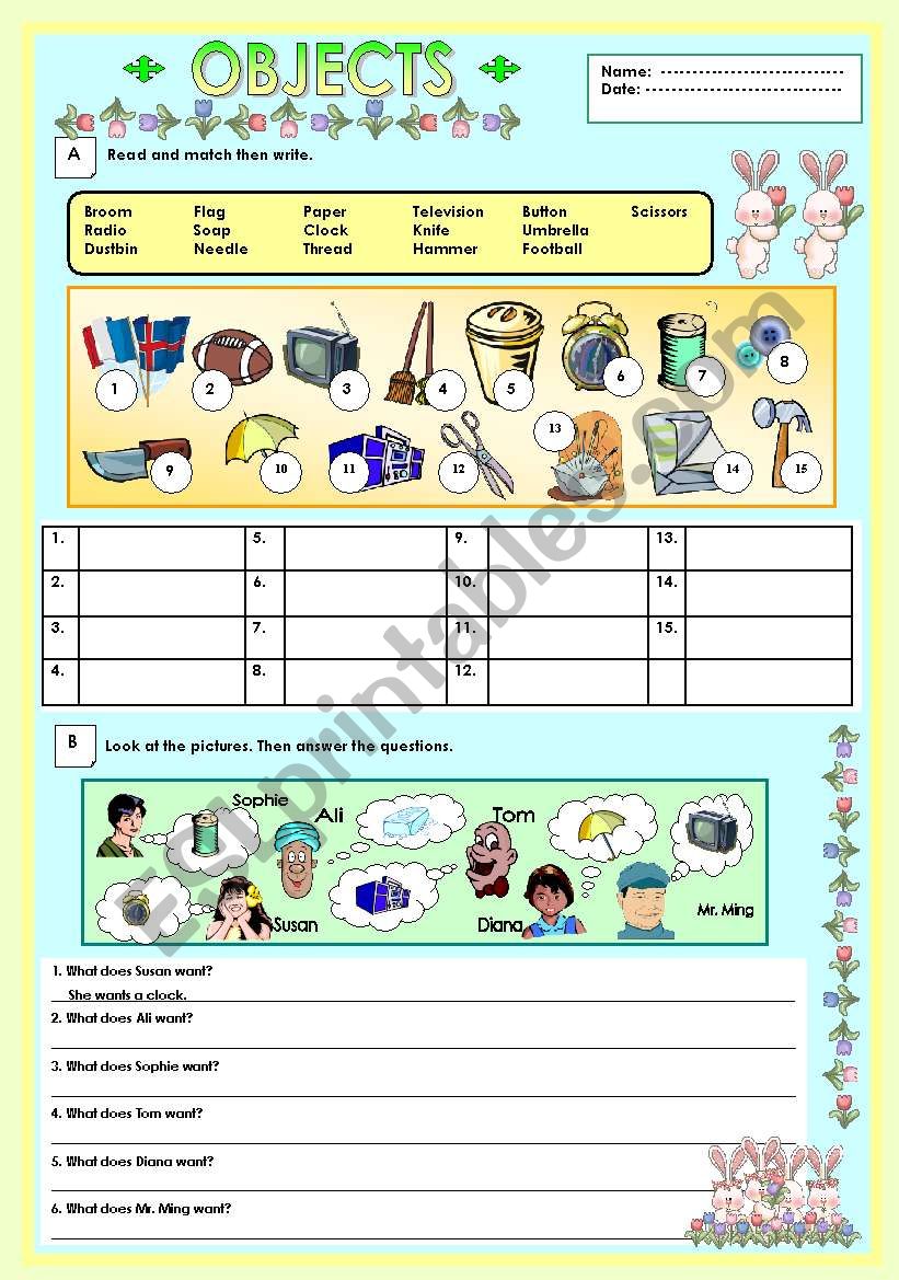 Objects worksheet