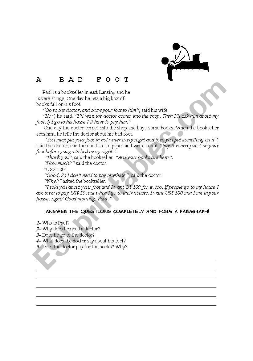 A bad foot - Simple Present worksheet