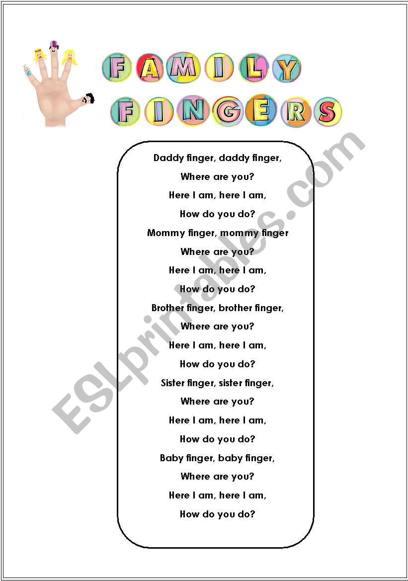 Family fingers worksheet