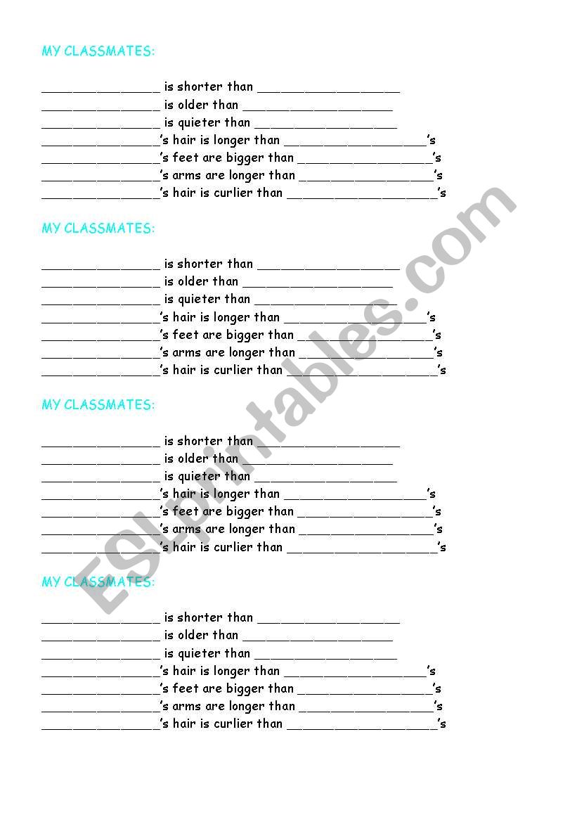 INTERACTIVE COMPARATIVES GAME worksheet