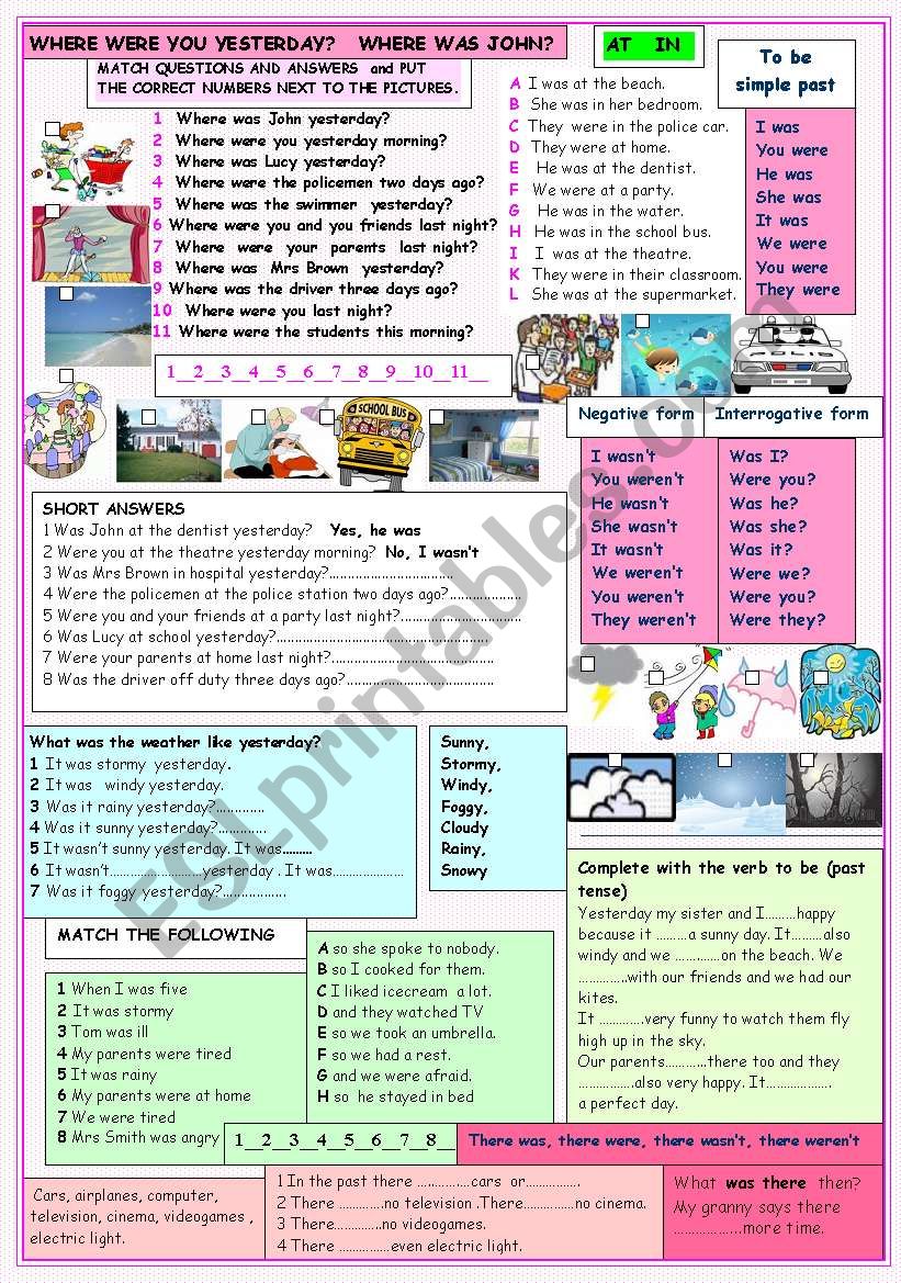 Where were you yesterday? worksheet