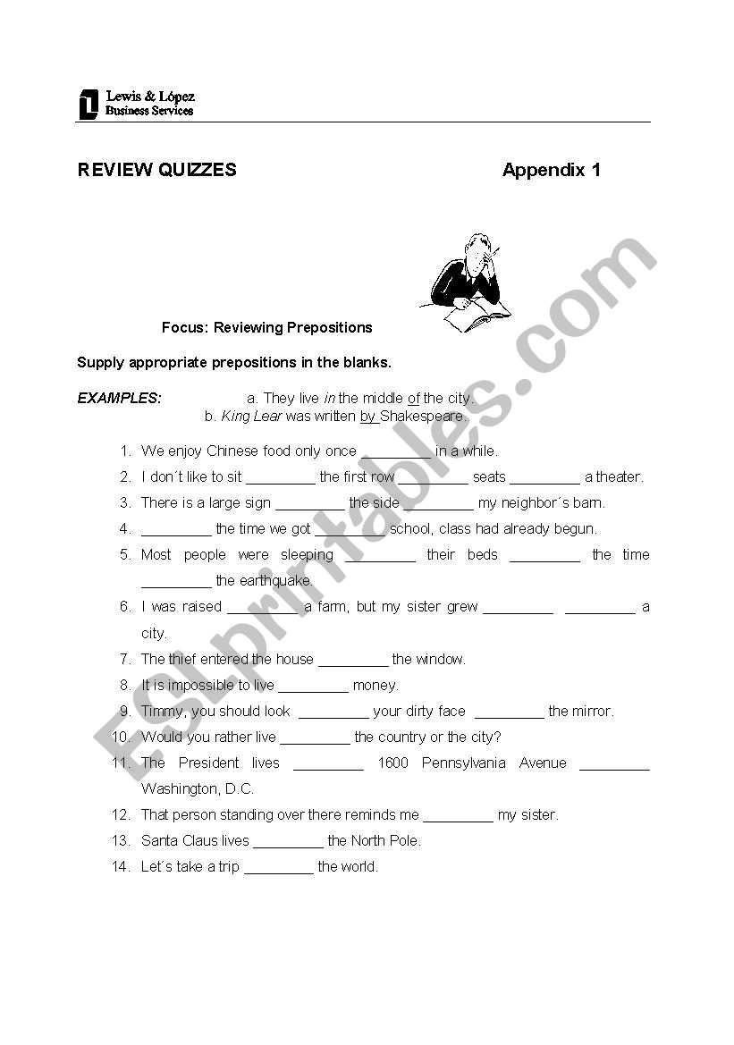 prepositions worksheet