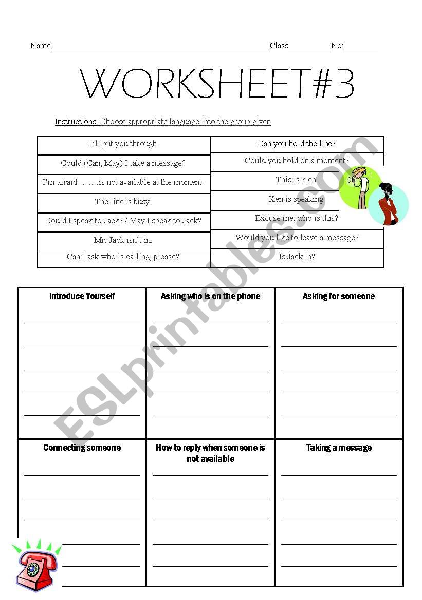 talk on the phone worksheet