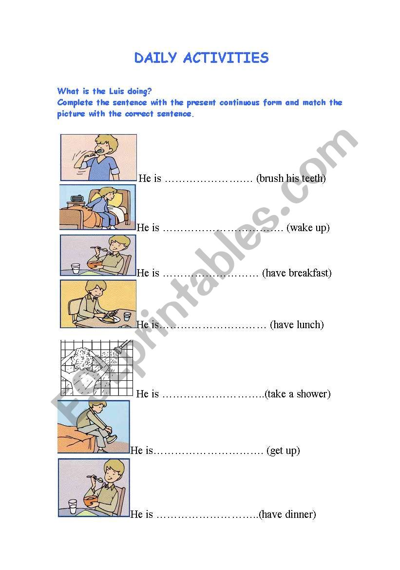 daily activities using present continuous
