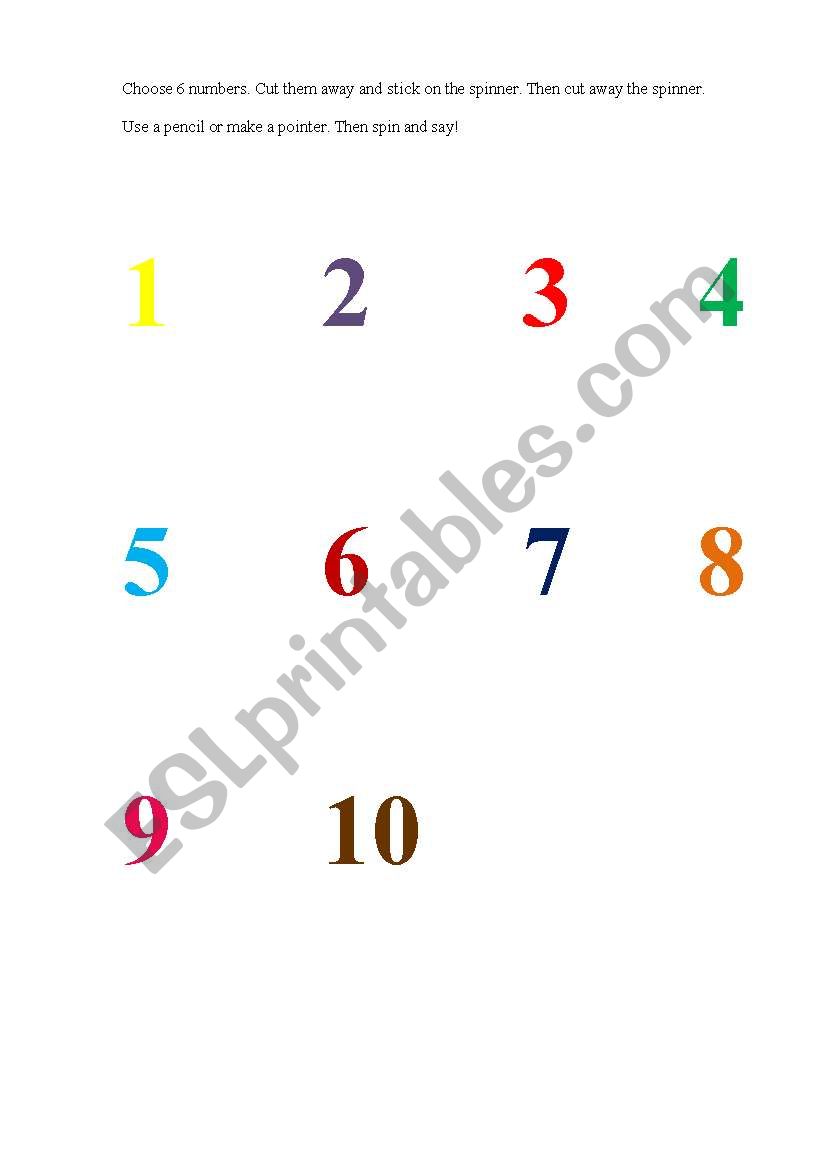 Spinner to practice numbers  worksheet