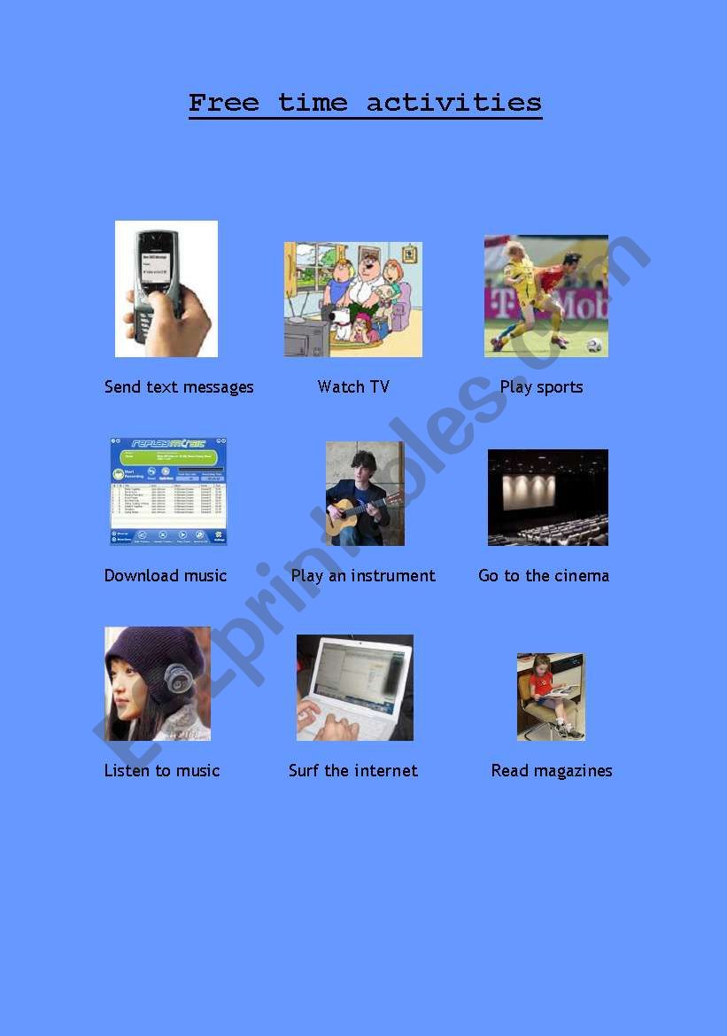 Free time activities worksheet