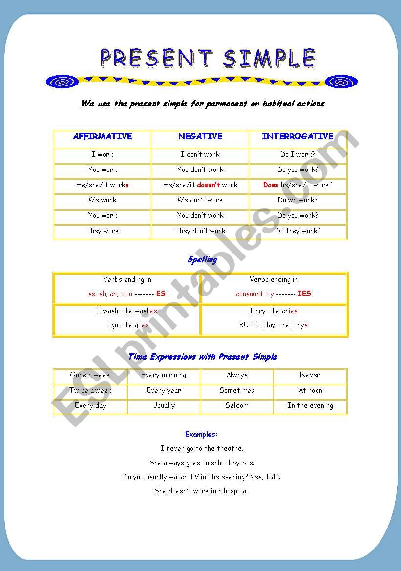 present simple worksheet