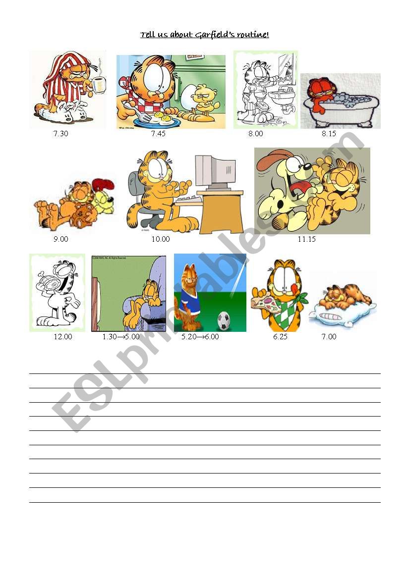 Garfields daily routines worksheet