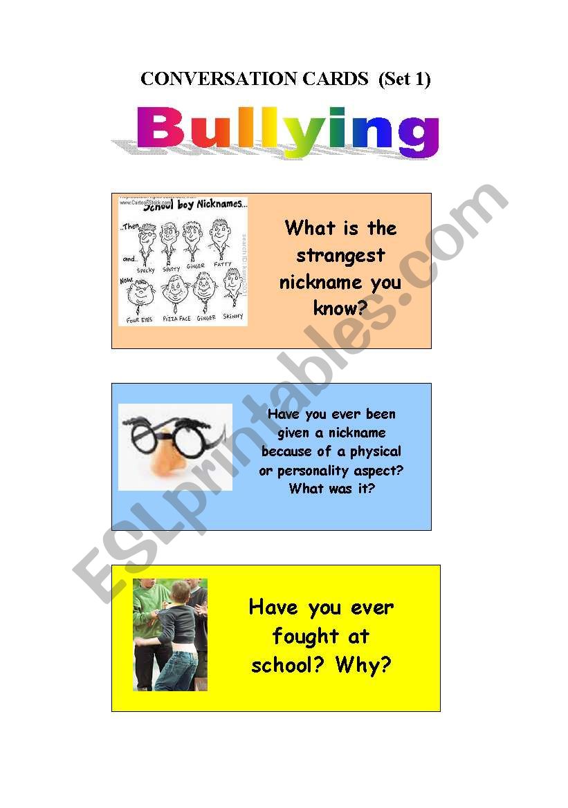 BULLYING (Conversation cards) worksheet