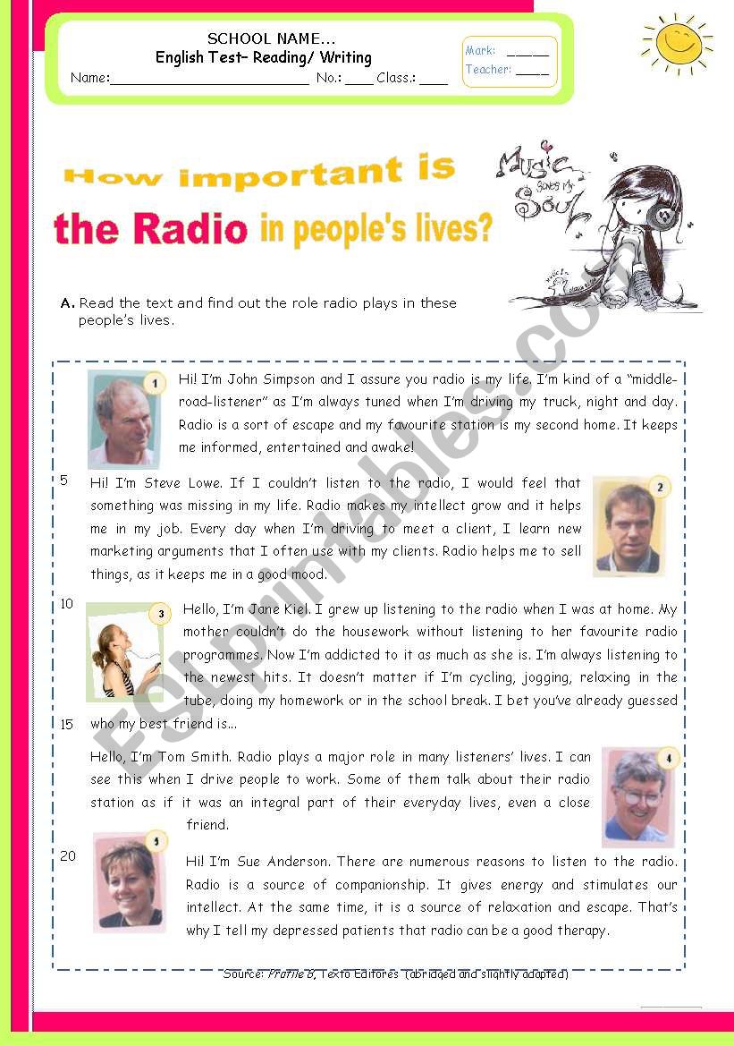 An exam/test  for Intermediate students - How important is the radio in people´s lives?