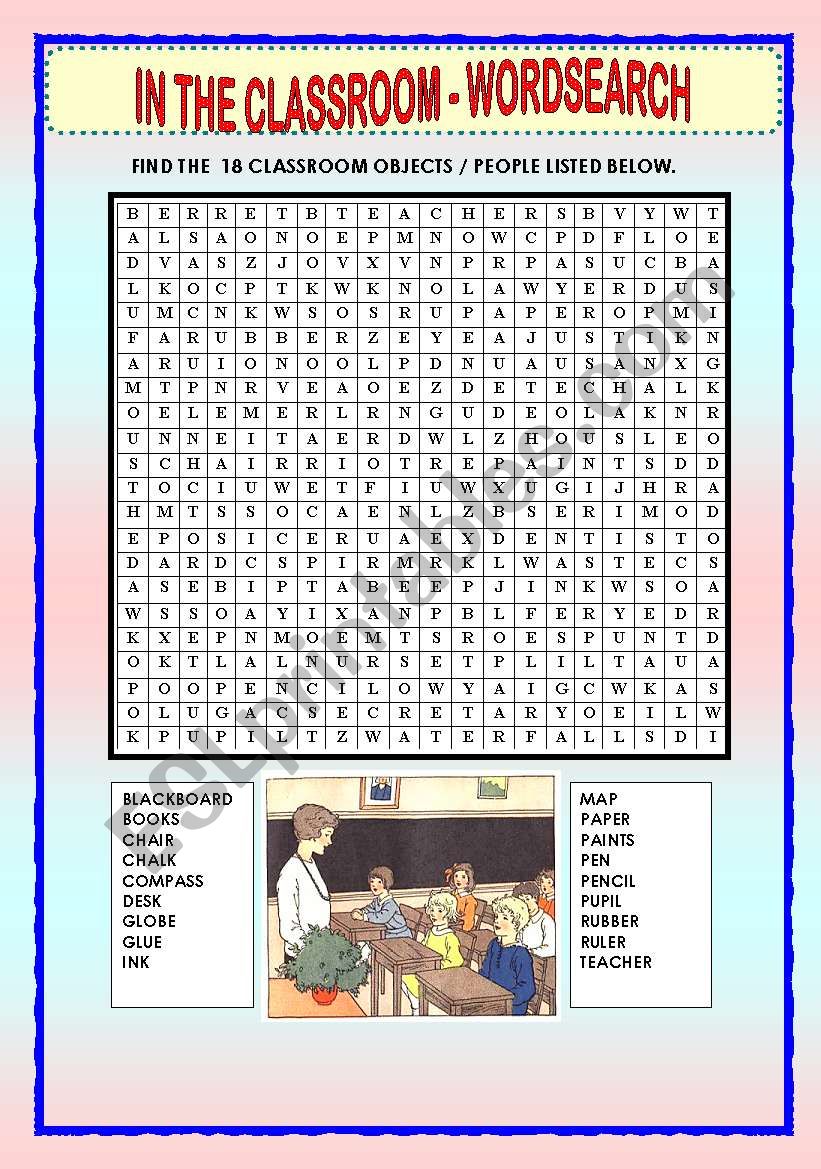 IN THE CLASSROOM - WORDSEARCH worksheet