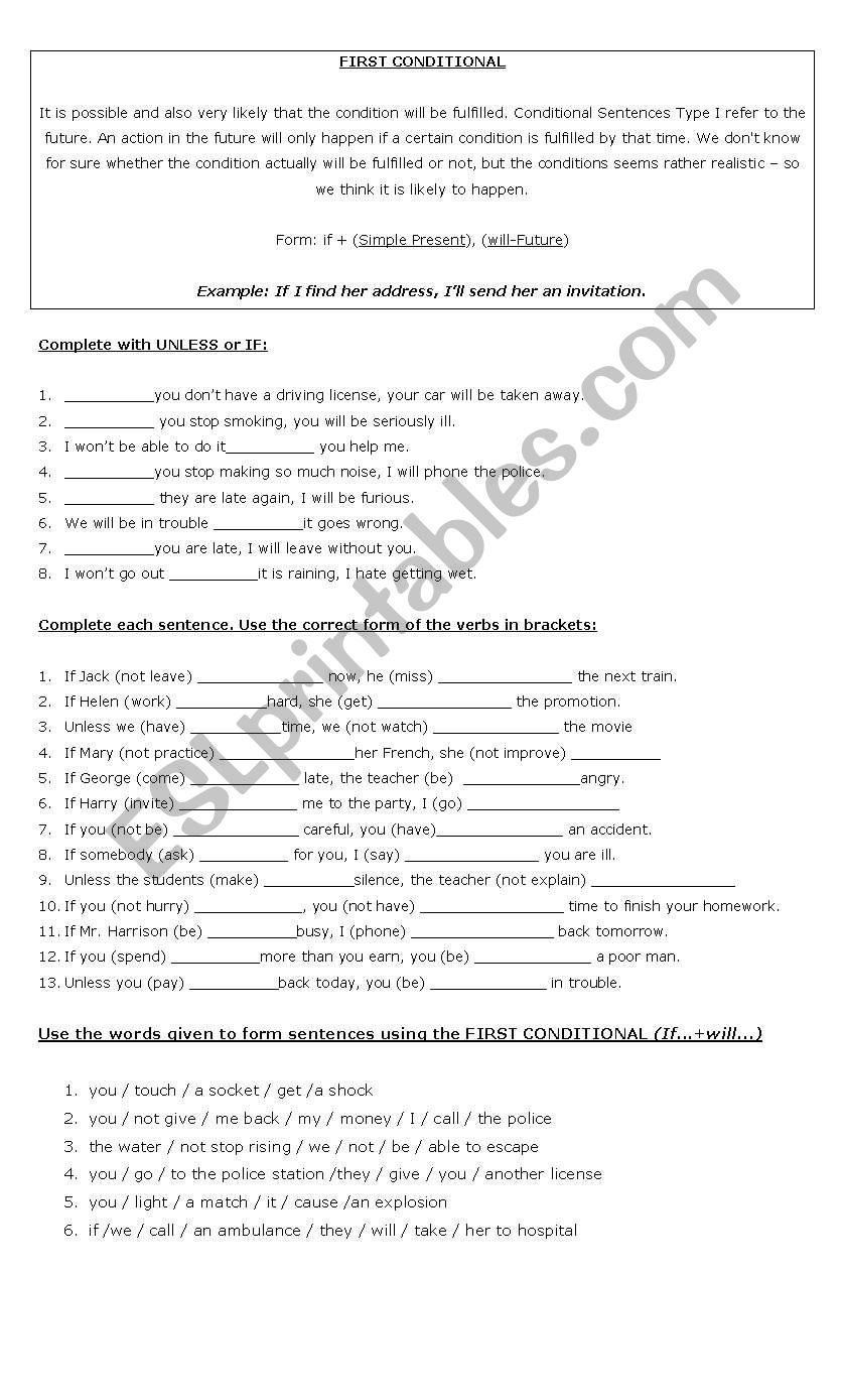 FIRST CONDITIONAL worksheet