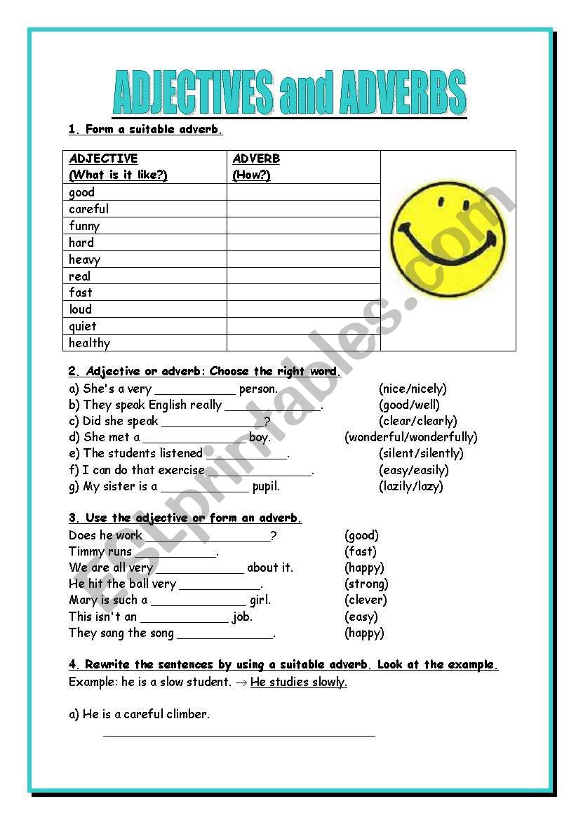 adjectives and adverbs worksheet