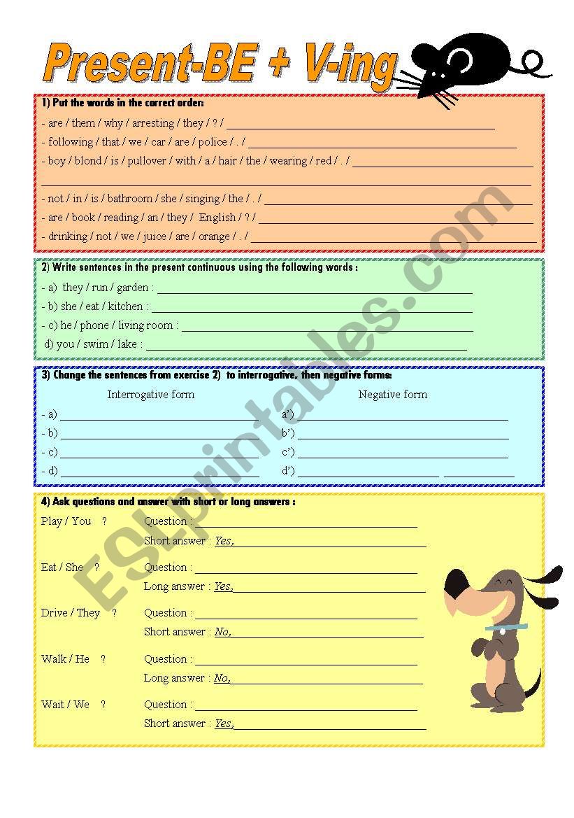 Present continuous exercises worksheet