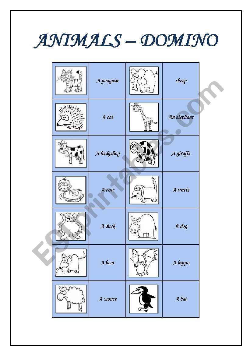 Animals - domino worksheet