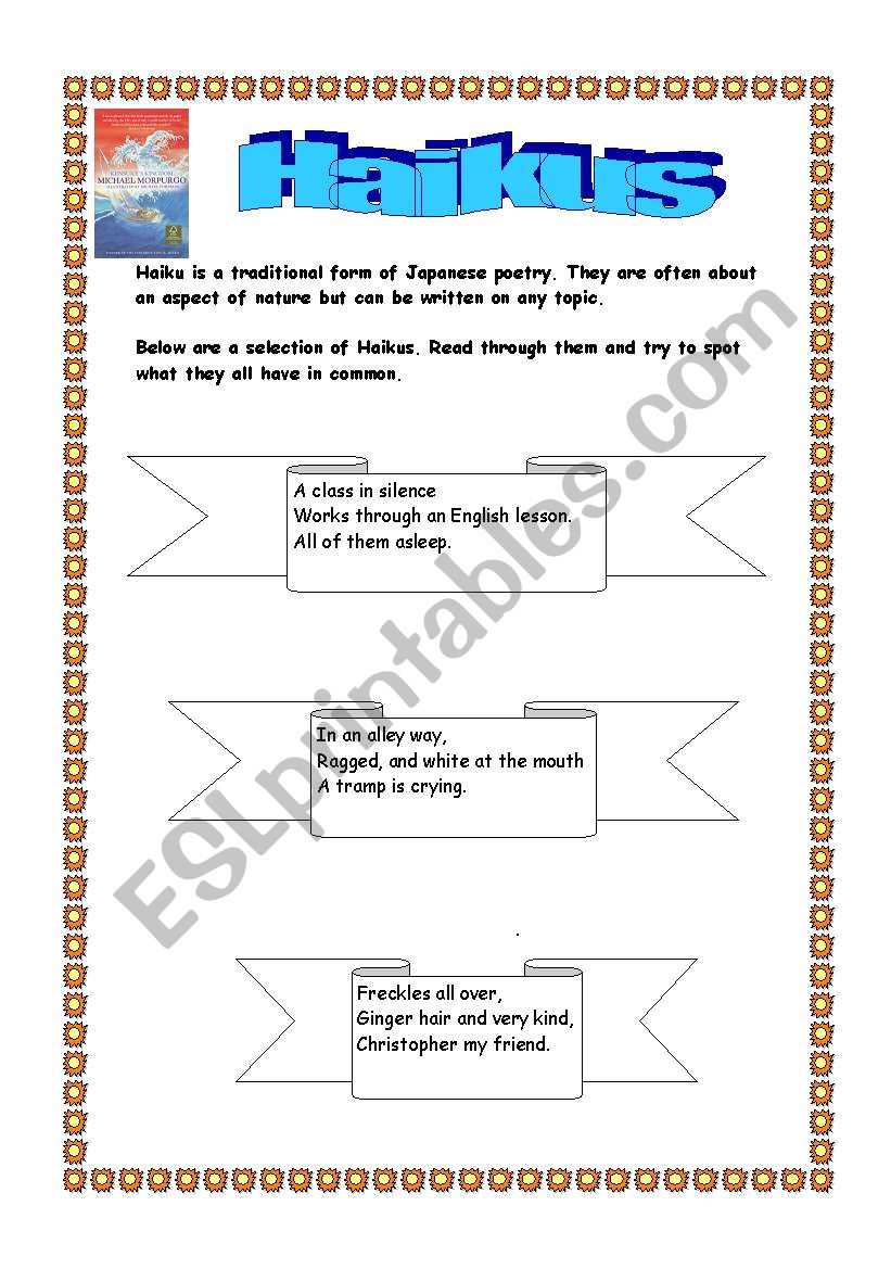 Worksheet on Haikus worksheet