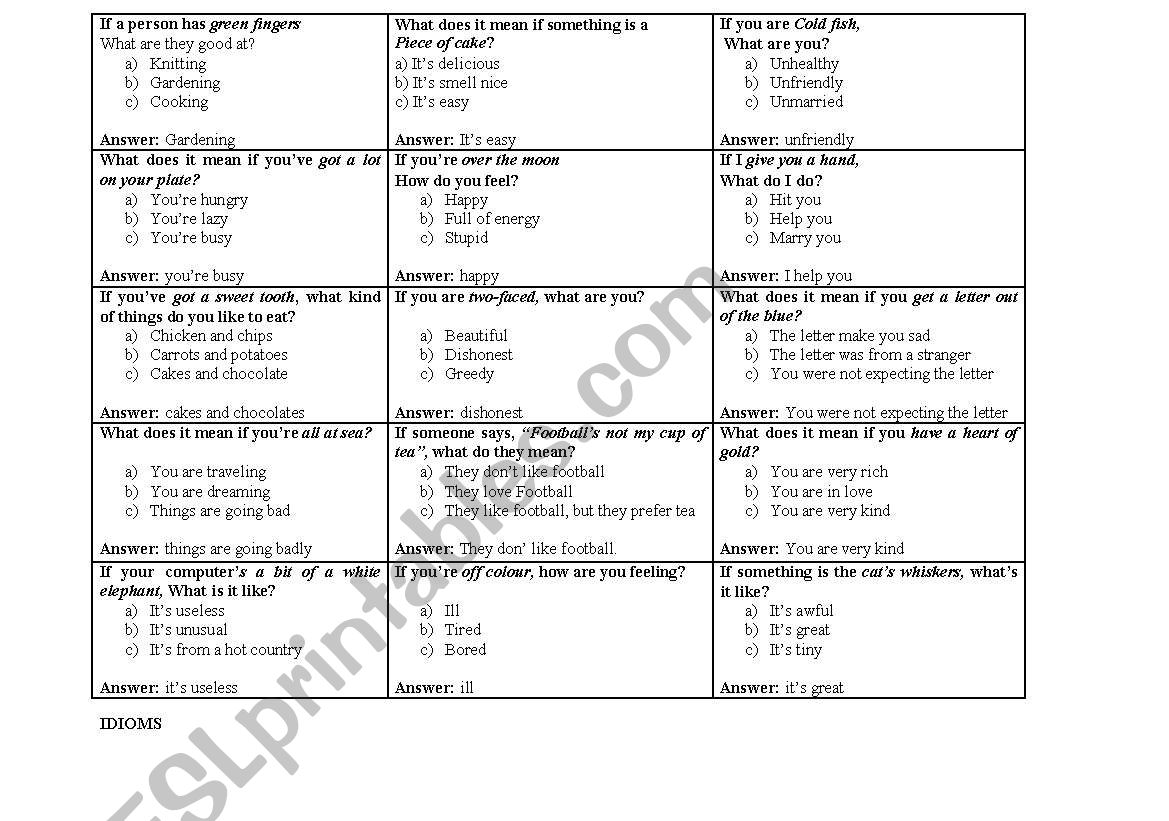 Games with idioms an phrasal verbs