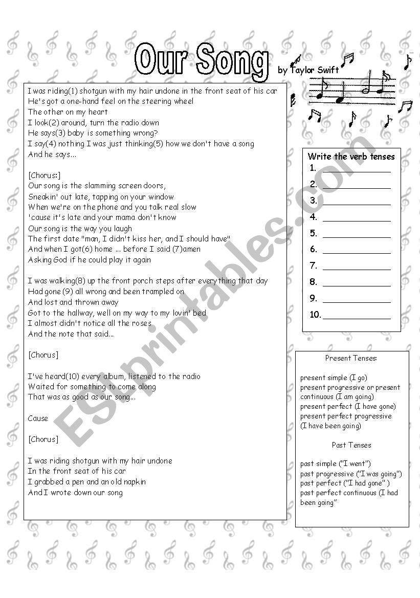 Taylor Swift Our Song Esl Worksheet By Anna P