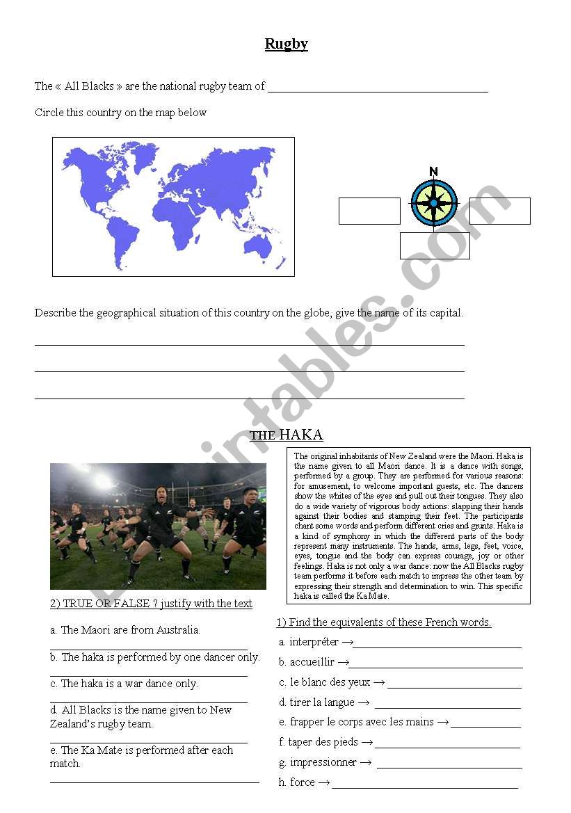 Rugby questionnaire worksheet