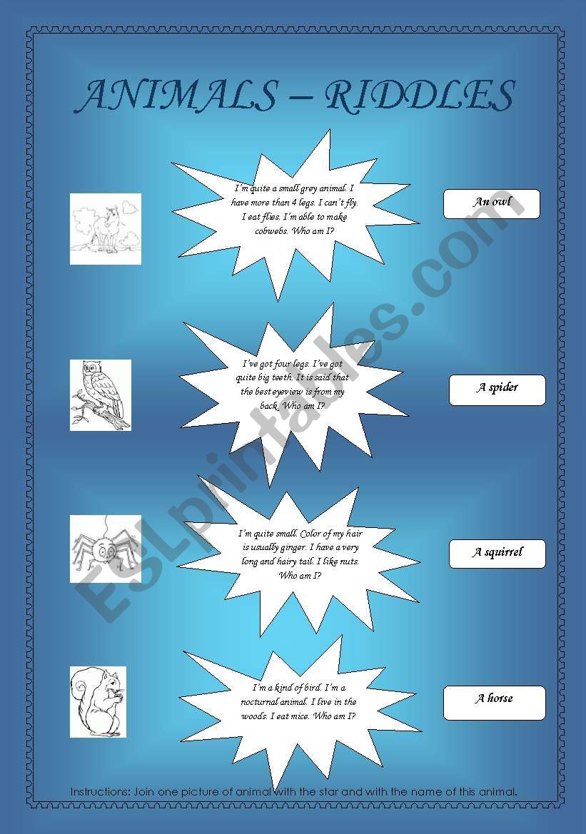 Animal riddles worksheet