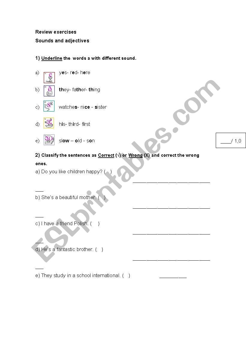 Phonetics exercises and adjectives