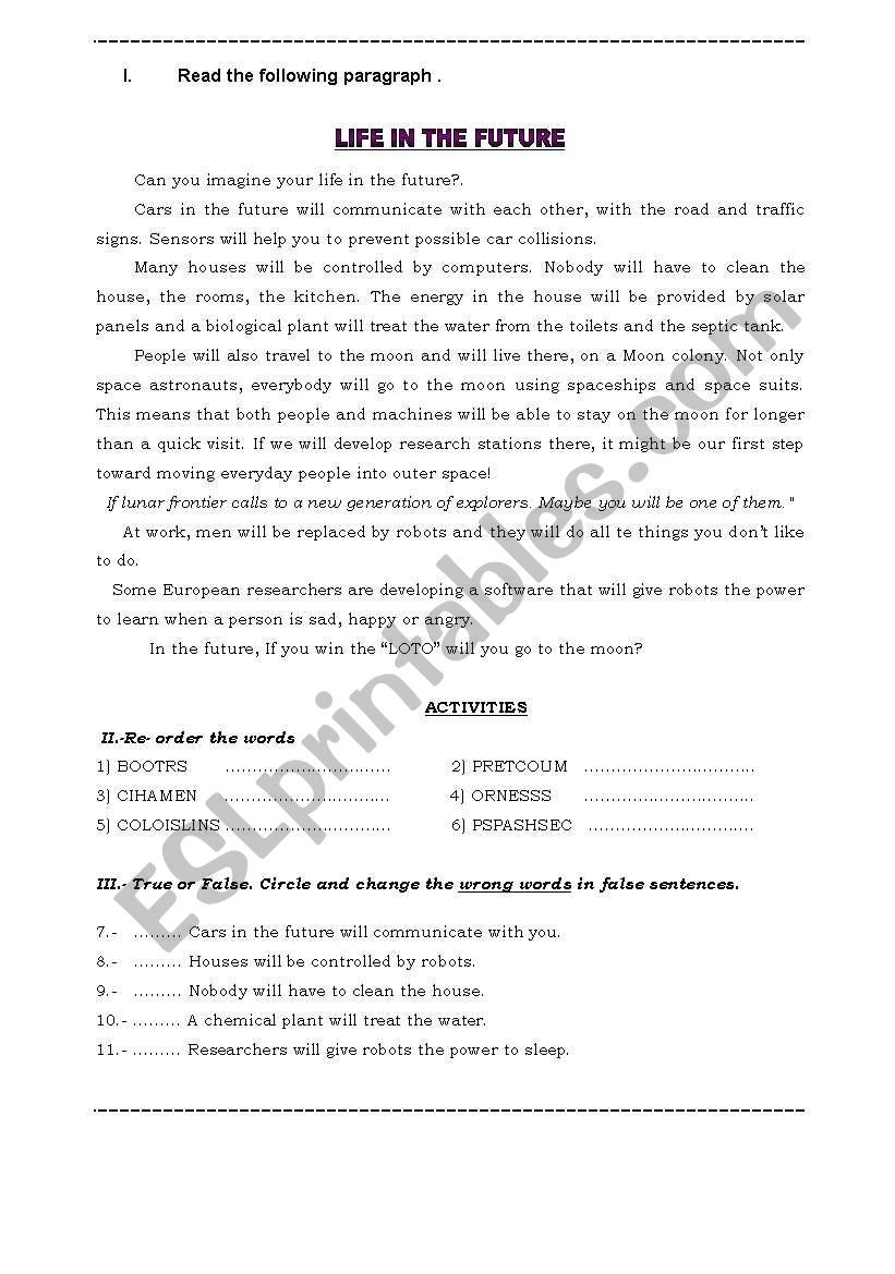 life in the future worksheet