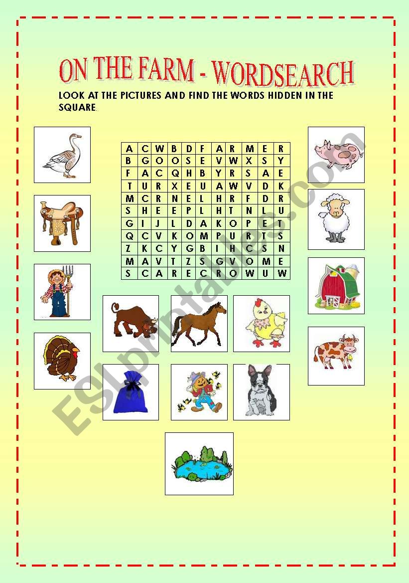 ON THE FARM - WORDSEARCH worksheet