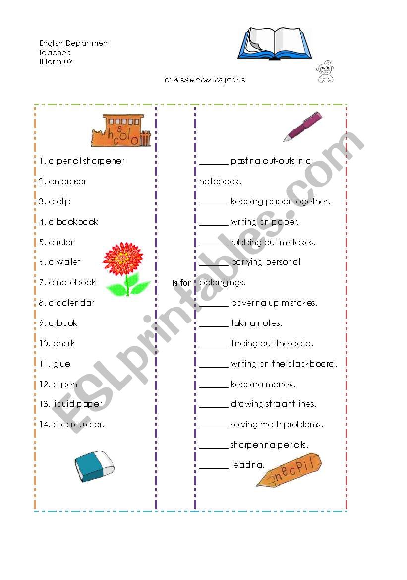 CLASSROOM OBJECTS worksheet