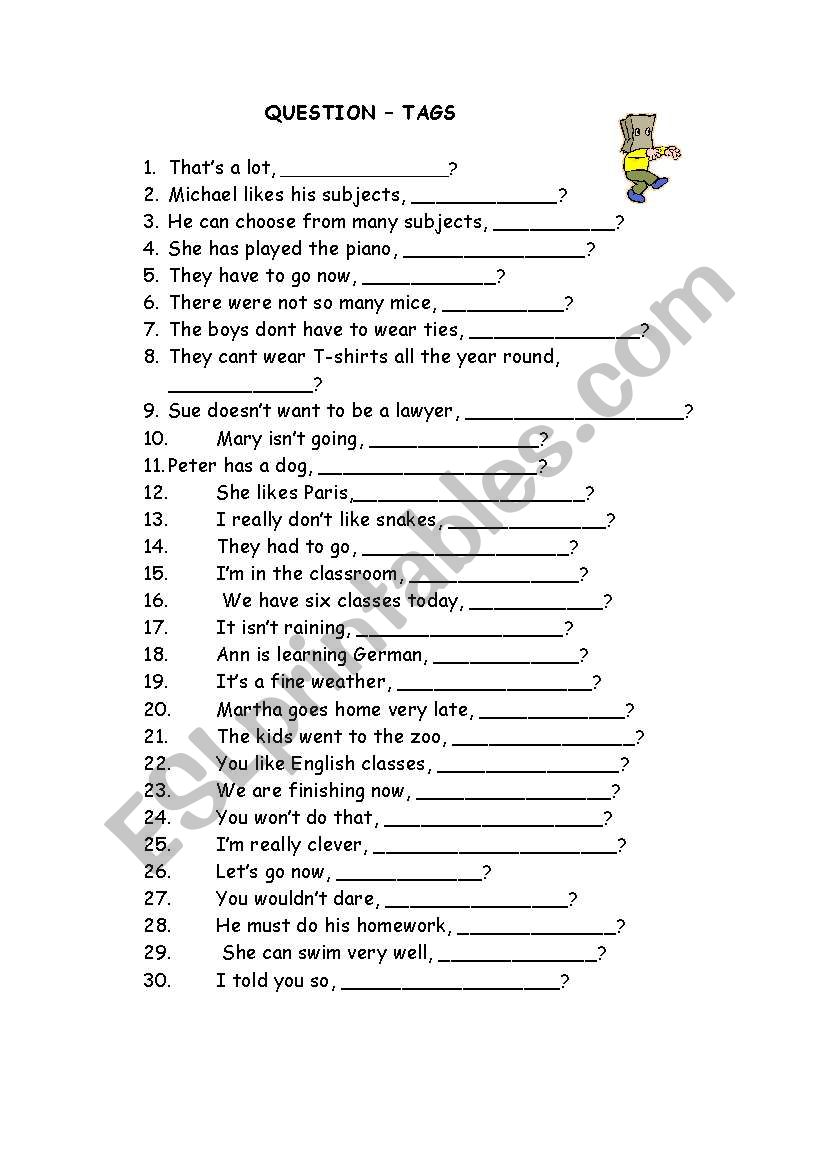 Tag questions worksheet