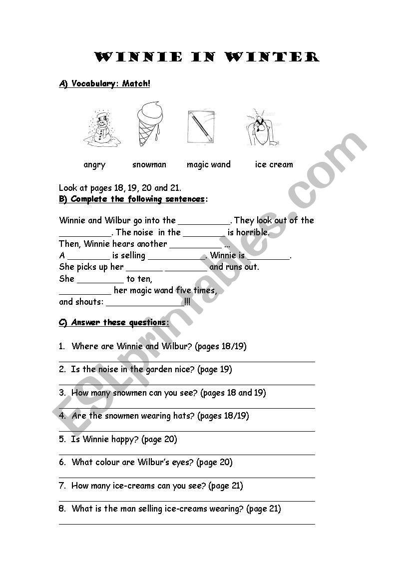 Winnie in winter worksheet