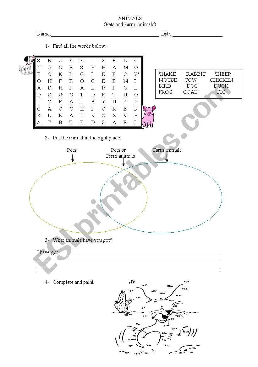 pets and farm animals worksheet