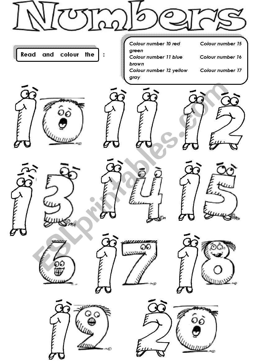 Numbers 10 to 20 worksheet