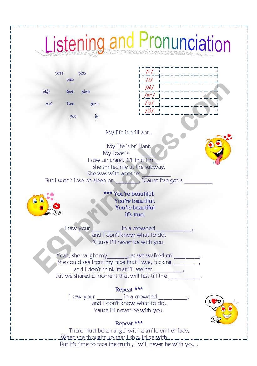 LISTENING AND PRONUNCIATION worksheet